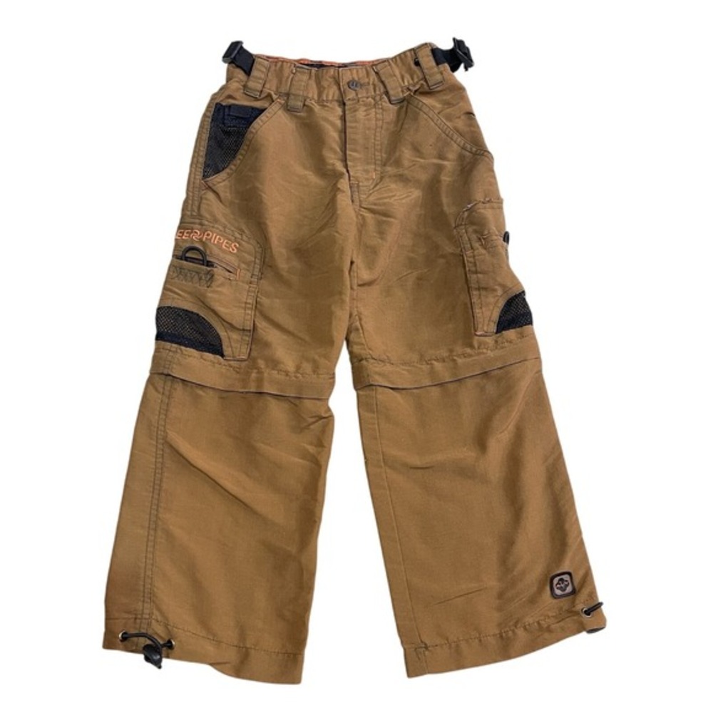 Lee Pipes Pants Boys Size 4 Tan Brown Zip Off Shorts Y2K Wide Leg Nylon Gorpcore